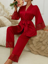 11002-Maroon Satin Nightwear Set with Lace Trim | Luxury Sleepwear For Women